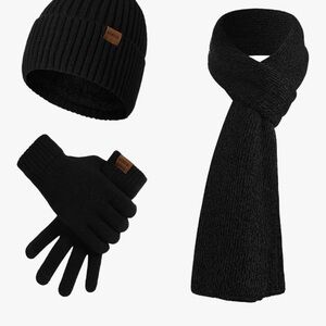 Black Knit Winter Set - Hat, Scarf, and Gloves
